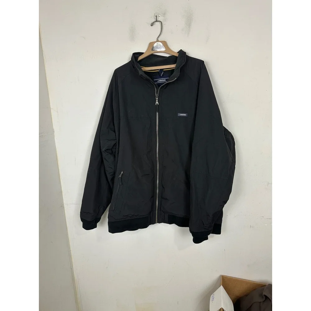 Lands End Squall Jacket Mens 3XL Tall Black Fleece Lined Full Zip Bomber 457210